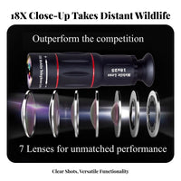 High Magnification 18x Telephoto Ph Single Lens 2-in-1 Function Monocular Telescope for Ph Single Adjustable Focus Mobile Device Telescope Lens Kit HD Optics for Outdoor Enthusiasts, Bird Watchers, Wildlife Viewing, Landscape Photography, Sporting Events