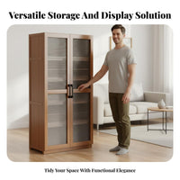 Large Capacity Bookshelf with Doors Easy Assembly Multi-Layer Storage Shelf Sturdy Construction Multi-Tier Display Cabinet Dust-Proof for Home Organizers, Homeowners, Collectors, Study Room, Bedroom, Kitchen