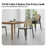 Stackable Plastic Cane-Back Chair Woven Backrest Seating Furniture Indoor/Outdoor Use Lightweight for Homeowners, Restaurant Owners, Event Planners, Dining Room, Kitchen, Home Office, Balcony