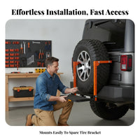 Foldable Hook-on Tire Step Orange Vehicle Tire Step Steel Non-Slip Surface for Outdoor
