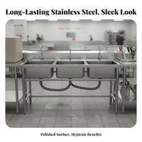 Commercial Kitchen Sink Heavy Duty Freestanding Stainless Steel Sink Rust Resistant Multi-Basin Wash Station for Chefs, Business Owners, Bar, Workshop