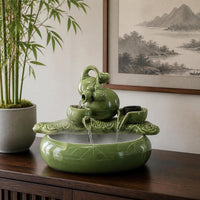 Ceramic Tabletop Water Fountain with Fish Tank Oxygenator and LED Light for Home Decor