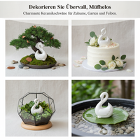 Mini White Porcelain Swan Figurine for Micro Landscape and Aquarium Decor