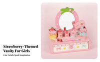 Dress-up Vanity Set Strawberry Motif Smooth Edges Wooden Vanity Toy