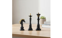 3 Pieces Resin King Queen Knight Statue Set Classic Chess Figurines with Gold Trim Refined Chess Decor Set Exquisite for Collectors, Bookshelf, Desk