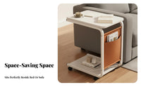 With Wheels C-Shaped Rolling Table Space-Saving Design C-Shaped Rolling Table Lockable Casters Household Furniture Sturdy Frame for Apartment Dwellers, Distant Workers, Students, Living Room, Bedroom, Small Areas, Home Office