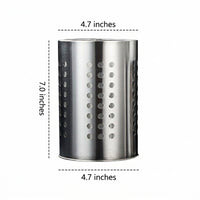 Utensil Holder and Cutlery Drainer, Stainless Steel Cutlery Organiser, Cylindrical Kitchen Sink Tidy with Hollow Design and Drainage Pedestal