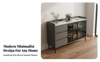 Modern Minimalist Design Sintered Stone Top Console Solid Wood Sideboard Buffet Cabinet Versatile Functionality Dining Room Sideboard Scratch Resistant for Homeowners, Families, Renters