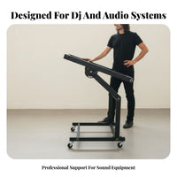 Anti-Slip Design 9U Mixer Rack Stand With Wheels 9U Rolling Rack Stand Heavy Duty Metal Construction Mobile Audio Workstation Ventilated Frame for DJs, Music Producers, Musicians, Live Performance, Stage