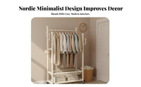 Multi-Functional Double Rod Garment Rack Heavy Duty Rolling Clothes Rack Mobile Coat Stand for Homeowners, Students, Retailers, Bedroom, Balcony, Laundry Room, Entryway