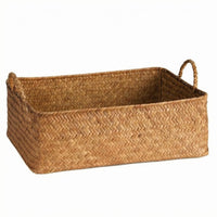 Handwoven Basket Braided Rectangular Storage Basket Space Saving Woven Bin for Cabinet
