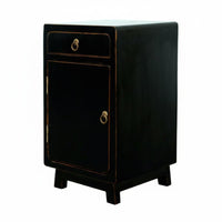 Colored Lacquer Finish Chinese design Storage Trunk Vintage Look Single-Door Nightstand Multifunctional Design Bedside Table Handmade for Interior Decorators, Apartment Dwellers, Homeowners, Living Room, Bedroom, Hallway, Entryway
