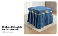 High-Density Velvet Square Heating Table Cover Machine Washable Padded Winter Table Skirt Lace Trim for Seniors, Adults, Bedroom, Bay Window