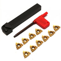 Lathe Threading Kit Rectangular Shank Carbide Insert Set Gold Triangular for Thread Cutting