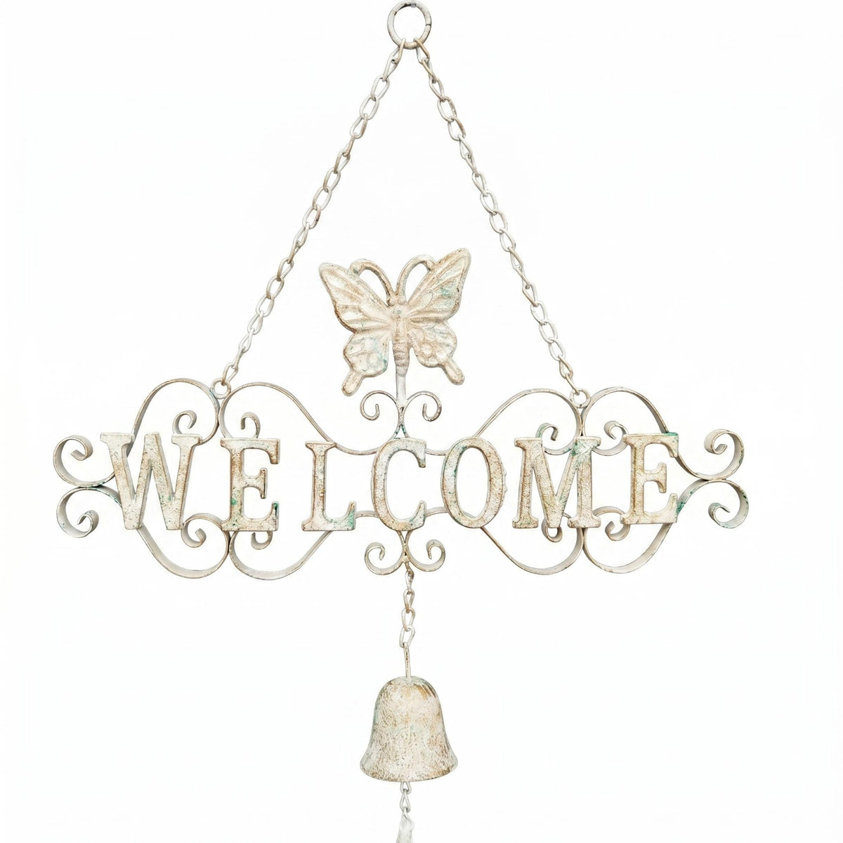 Wrought Iron Welcome Sign Bell Highlight Hanging Welcome Sign Classic Design Outdoor Decor for Patio