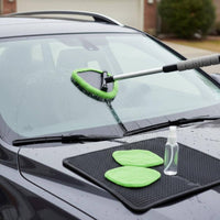 Washable & Reusable Pads Telescopic Windshield Cleaning Tool Lightweight Design Long Handle Glass Cleaning Brush Anti-Slip Grip Microfiber Defogging Wand for Trucks