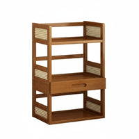 Vintage Design Multi-Tier Desk Organizer with Drawer Space Saving Desktop Shelf Large Capacity Book Rack Woven Panel Design for Students, Homeowners, Study Room, Bedroom