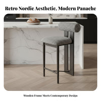Retro Design Upholstered Counter Stool with rear supportrest Nordic design Woven rear supportrest Bar Stool Footrest Included High Chair Ergonomic for Homeowners, Interior Designers, Business Owners, Restaurant, Coffee Shop, Reception Desk, Dining Room