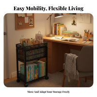 With casters Under-Table Rolling Organizer Easy to Move Under Desk Rolling Organizer Space-Saving Mobile storage shelf Simple Design for Students, Office Workers, Study Room, Classroom, Bedroom, Kitchen