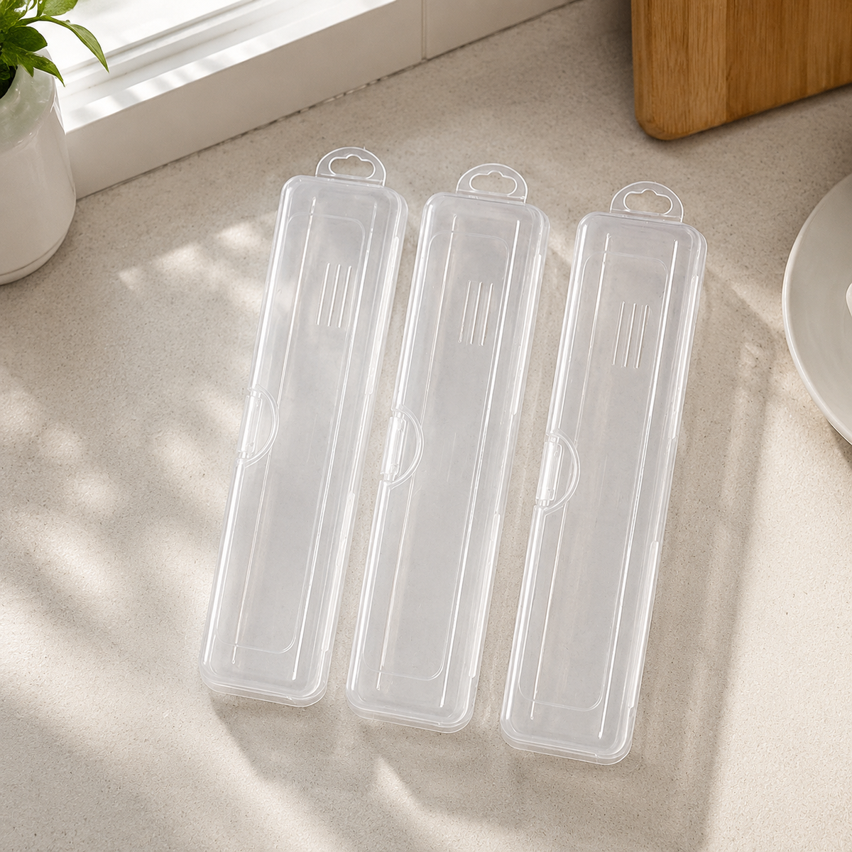 Cutlery Box, Travel Cutlery Storage Box, Portable Cutlery Container with Flip Lid, Dustproof, Stackable, Transparent, PP, Round