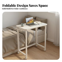 Movable Folding Desk on Wheels Easy Assembly Rolling Computer Desk Multipurpose Foldable Writing Table Sturdy Metal Frame for Apartment Dwellers, Telecommute Workers, Professionals, Bedroom, Dorm Room