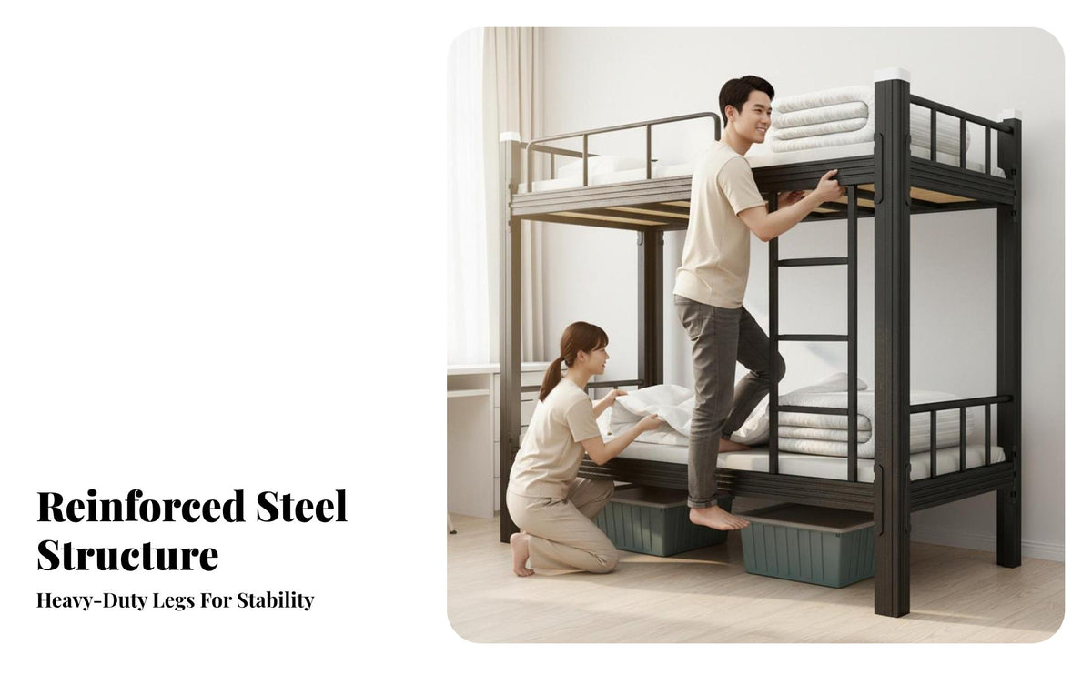 Steel Bunk Bed Strong Load-Bearing Student Bunk Bed Guardrail for Students, Adults, Dorm Room, Bedroom, Apartment