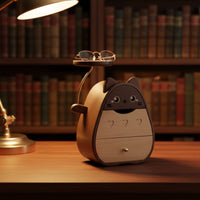 Cat Shaped Desk Organizer Wood Wooden Drawer Storage Box Multi-Compartment Design Cute Cartoon Storage Holder for Bedroom