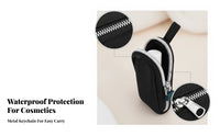 Textured Material Black Zip Pouch Metal Loop Zippered Storage Pouch Rounded Rectangular Zipper Bag Compact