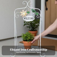 Welcome Sign Flower Stand Foldable Design Plant Holder Freestanding Display Rack for Gardening Enthusiasts, Gardeners, Front Porch, Patio, Living Room