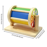 Rotating Wooden Drum Toy with Base Child-Centered-Inspired Revolving Drum Sensory Interactive for Babies, Toddlers, Infants, Playroom, Daycare, Classroom