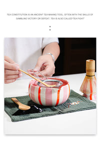 Hand-Painted Striped Ceramic Matcha Tea Set with Whisk Accessory