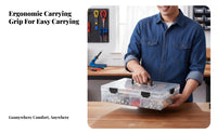 Multiple Compartments Small Parts Case Portable Design Multi-Compartment Storage Case Removable Dividers Hardware Box Transparent Lid for DIY hobbyists, Technicians, Workshop, Craft Room, work location, Vehicle