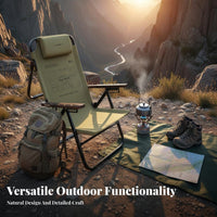 Foldable Design Adjustable Camping Recliner Detachable Pillow Aluminum Frame Camping Chair Wide Seat Reclining Camp Chair Long-Lasting Material for Campers, Anglers, Beachgoers, Fishing, Picnic, Backyard, Poolside