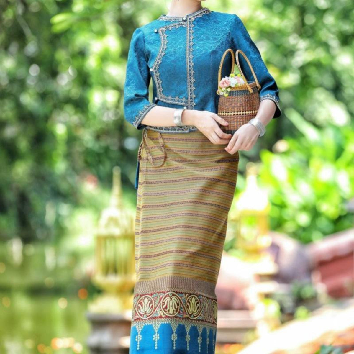 Dai Ethnic Workwear Set, Traditional Jacquard Fabric, Retro Summer Outfit, Elegant Women's Suit