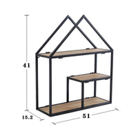 Metal and Wood Display Shelf Retro Industrial Wall-Mounted Shelf for Study Room, Bedroom, Entryway