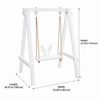 Small Wooden A-Frame Garden Swing for Children, White Wood Hanging Chair with Basket Seat, Modern Design for Patio