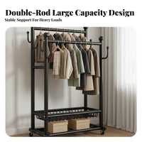 Stable Structure Double Rod Clothing Rack Double Rod Clothes Stand Heavy Duty Clothes Hanging Rack for Families, Retailers, Cloakroom, Laundry Room, Entryway, Walk-in Closet