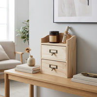 Wood Desktop Storage Drawers, 18L Desk Accessories & Storage for Students, Modern Office Organizer with 2 Drawers