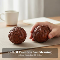 2 Pieces Chinese Astrological Hand Massage Balls Collectible Carved Wooden Baoding Balls Sturdy for Collectors, Office Workers, Stretching, Meditation