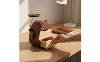 Cat Shaped Desk Organizer Wood Wooden Drawer Storage Box Multi-Compartment Design Cute Cartoon Storage Holder for Bedroom