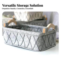 Japanese and aesthetic fabric organizer with Wood Handles adaptable foldable fabric Tote adaptable Organizer container Portable for creamice Workers, Students, Parents, Bedroom, Living Room, Nursery, Changing Table