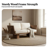 Wabi-Sabi Design Upholstered Wood Frame Sofa Japanese aesthetic 3-Seater Upholstered Settee Minimalist Aesthetic Couch Space-Saving for Apartment Dwellers, Homeowners, Guesthouse managers, Hotel Lobby, Lounge Area, Office, Bedroom