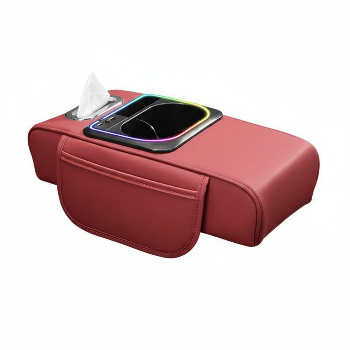 Multi-Functional Design Console Organizer with Cup Holder and Tissue Box Fast Charging Multifunctional Armrest Storage Box Anti-Slip Construction Armrest Pad with Tissue Holder Elbow Support for Daily Commute