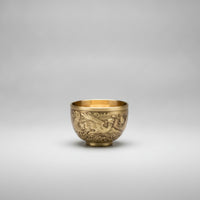 Embossed Cup with Dragon Relief Gold-Toned Brass Cup Footed Chalice Wide-Mouth for Collectors