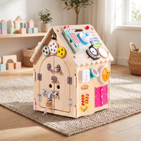 Wooden Busy House Interactive Activity House Educational Busy Board Toy Tactile for Playroom