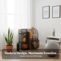 Portable with Wheels Stretching Mat Storage Rack Space Saving Rolling Fitness Equipment Cart Large Capacity Fitness Equipment Rolling Cart Sturdy Construction for Living Room