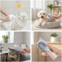 2-in-1 Pet Bathing Brush Refillable Grooming Brush with Soap Dispenser Foaming Soft-Bristled for Dog Owners