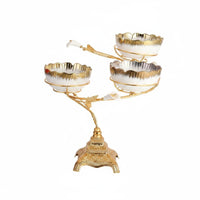 Three-Tier Fruit Tray Curved Arms Gold Metal Ornamental Pedestal Bowl Tray