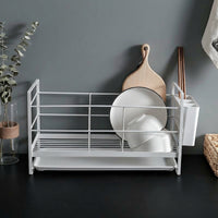 Dish Rack with Draining Board, 2-Tier Stainless Steel Dish Rack and Dish Drainer, Space Saving Kitchen Storage with Cutlery Holder and Tray
