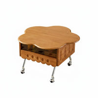 French Retro Aesthetic Petal-Shaped Lift-Top Table Height Adjustable Sofa Side Table Multi-Functional Household Furniture Space Saving for Apartment Dwellers, Interior Decorators, Living Room, Small Areas, Bedroom, Home Office